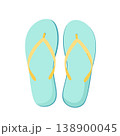 水色と黄色がさわやかなビーチサンダルのフラットイラスト 138900045