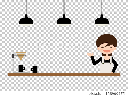 Simple flat illustration of a cafe employee serving coffee (banner, advertisement, web material) 138900475