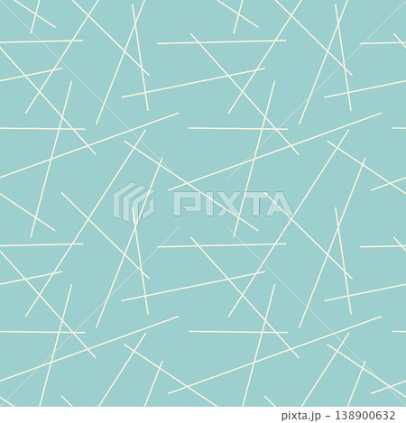 Seamless geometric pattern with white intersecting lines on mint blue background, mid-century modern style. Vector illustration. 138900632