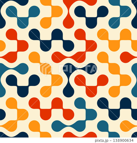Retro seamless pattern with colorful connected rounded shapes. Vector illustration. Retro seamless pattern with colorful connected rounded shapes. Vector illustration. 138900634