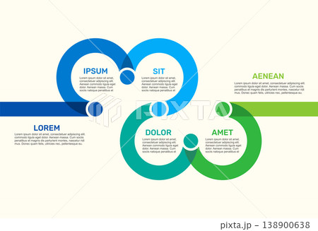 A professional horizontal infographic template featuring interconnected circular paths and six steps. Vector illustration. A professional horizontal infographic template featuring interconnected circular paths and six steps. Vector illustration. 138900638