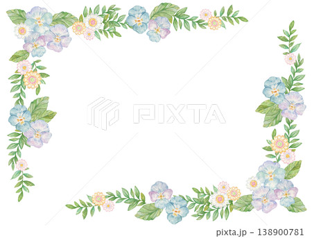 水彩で描いたパンジーの花のフレーム 138900781