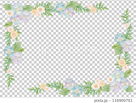 水彩で描いたパンジーの花のフレーム 138900781