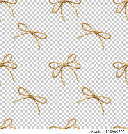 Watercolor seamless pattern of twisted rope tied into repeating bows. Realistic hand-painted style. Ideal for frames, packaging edges, invitations, textiles and nautical-themed designs 138900865