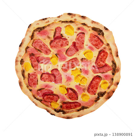 Hawaiian pizza. Hand drawn watercolor Hawaiian pizza. Hand drawn watercolor 138900891