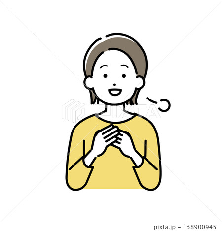 胸に手をあてて安心する若い女性のイラスト 胸に手をあてて安心する若い女性のイラスト 138900945