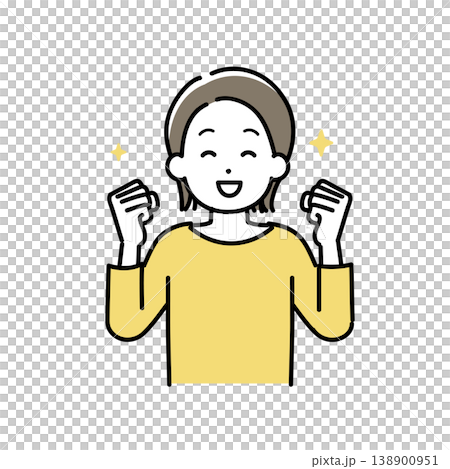 年輕女子雙手擺出勝利姿勢的插畫。 138900951