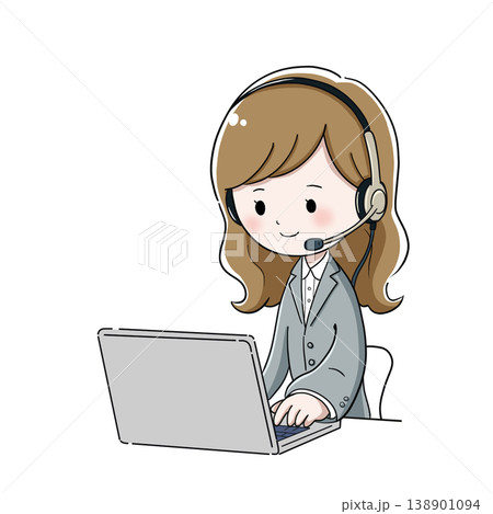 コールセンターで電話応対をする女性オペレーターのイラスト 138901094