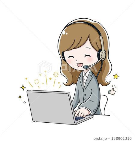 問題を解決して笑顔で対応する女性オペレーターのイラスト 138901310