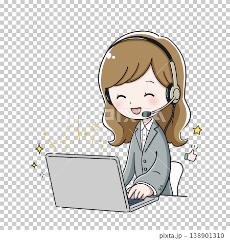 問題を解決して笑顔で対応する女性オペレーターのイラスト 138901310