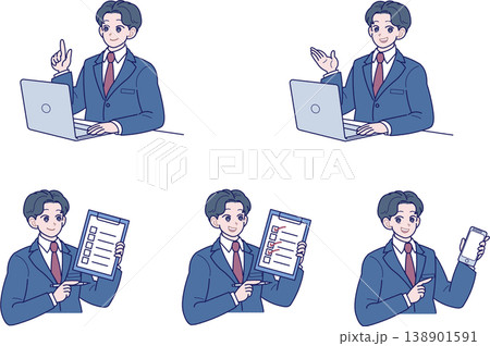 スーツ姿の若い男性の上半身のポーズセット 138901591