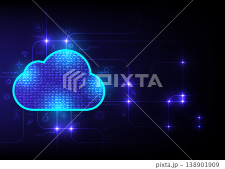 beam of bright blue light runs along a line. Data transfer. Cloud computing.Digital Technology concept. Vector illustration 138901909