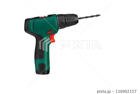 Electric drill driver in working condition with drill bit 138902157