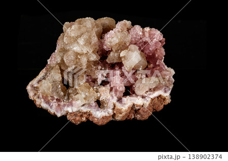 Macro mineral stone Pink Amethyst on a black background 138902374
