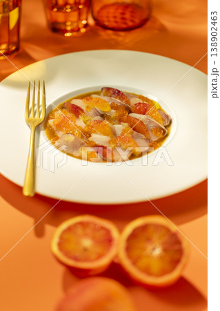 Gourmet seafood ceviche with blood orange citrus 138902463