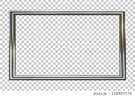 Stylish silver frame 3D metallic double line rectangle transparent background 138903379