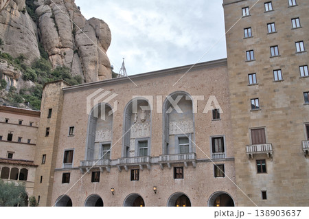 The historic Montserrat Monastery complex showcases impressive stone architecture nestled against dramatic mountain cliffs under, Barcelona, Spain, 2026-01-02 The historic Montserrat Monastery complex showcases impressive stone architecture nestled against dramatic mountain cliffs under, Barcelona, Spain, 2026-01-02 138903637