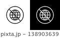 インターネット使用禁止のラインアイコン。白い線と黒い線のモノクロベクターイラスト 138903639