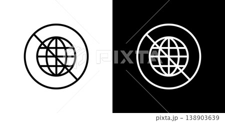 インターネット使用禁止のラインアイコン。白い線と黒い線のモノクロベクターイラスト インターネット使用禁止のラインアイコン。白い線と黒い線のモノクロベクターイラスト 138903639