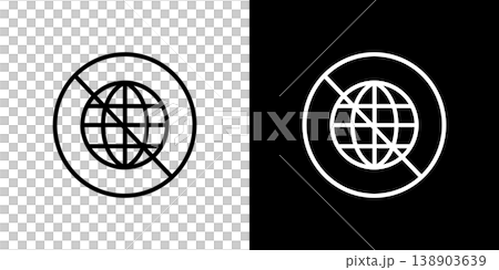 インターネット使用禁止のラインアイコン。白い線と黒い線のモノクロベクターイラスト インターネット使用禁止のラインアイコン。白い線と黒い線のモノクロベクターイラスト 138903639