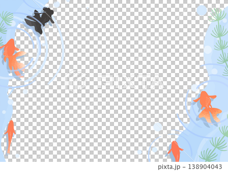 金魚邊框(波紋、陰影、水生植物、橫向、透明背景)日式風格可列印向量素材,俯視圖 金魚邊框(波紋、陰影、水生植物、橫向、透明背景)日式風格可列印向量素材,俯視圖 138904043