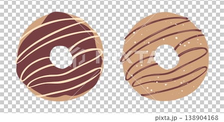 チョコレートドーナツとキャラメルドーナツのフラットイラスト	 138904168