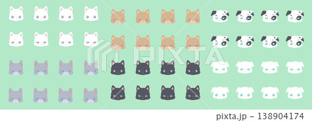 かわいい犬と猫の顔アイコンセット 多彩な表情と動物キャラクター 138904174