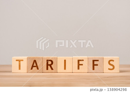 USA trade fighting with world crisis concept. Word Tariffs label is on wooden cubes. Tariffs increasing, price going up, affected to baseline tariff, reciprocal tariffs, global economy. USA trade fighting with world crisis concept. Word Tariffs label is on wooden cubes. Tariffs increasing, price going up, affected to baseline tariff, reciprocal tariffs, global economy. 138904298