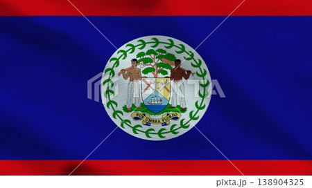 Flag of Belize waving in the wind showcasing its colors and emblem 138904325
