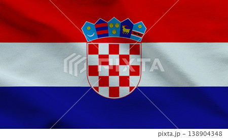 Croatian flag waving proudly, showcasing national symbols and colors of red, white, and blue Croatian flag waving proudly, showcasing national symbols and colors of red, white, and blue 138904348