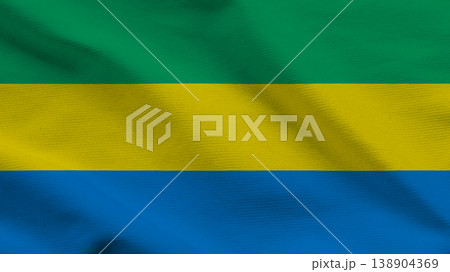 Flag of Gabon representing sovereignty with green, yellow, and blue stripes gently waving in the wind Flag of Gabon representing sovereignty with green, yellow, and blue stripes gently waving in the wind 138904369