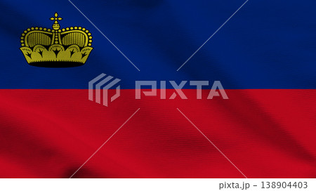 Liechtenstein flag symbolizing independence and sovereignty with distinctive colors and royal emblem 138904403