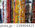 Colorful Handmade Beaded Necklaces Displayed at Local Market Close-Up 138904425