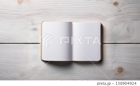 Open Blank Book on White Wooden Table , Background for Writing, Design, or Reading Concepts Open Blank Book on White Wooden Table , Background for Writing, Design, or Reading Concepts 138904924