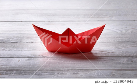 Red Origami Paper Boat Front View , Leadership, Risk, and Exploration Symbol Red Origami Paper Boat Front View , Leadership, Risk, and Exploration Symbol 138904948