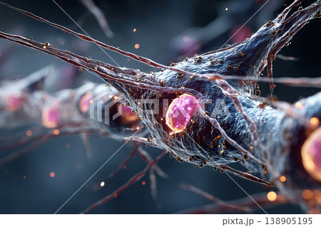 Cell repair process under microscope showcasing intricate details of cellular regeneration 138905195