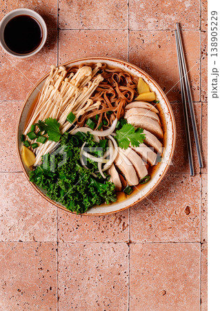 Asian miso ramen noodle soup. 138905229