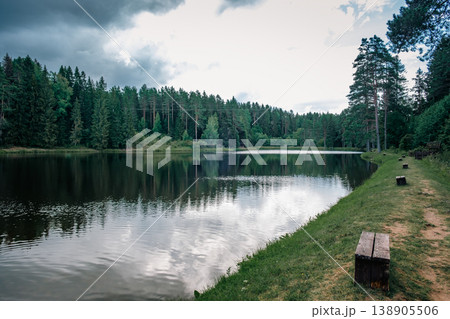 Beautiful forest lake in Russia. Beautiful forest lake in Russia. 138905506