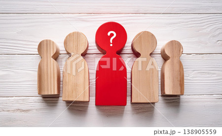 Red Human Figure with Question Mark Among Group , Identity and Individuality Concept Red Human Figure with Question Mark Among Group , Identity and Individuality Concept 138905559