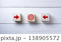 Red Target Icon with Arrows on Wooden Blocks , Focus, Marketing, and Strategy Concept 138905572