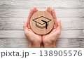 Education and Learning Concept , Graduation Cap Icon Held in Hands 138905576