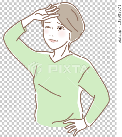 An illustration of a middle-aged woman shielding herself from the sun; heatstroke prevention and UV protection. An illustration of a middle-aged woman shielding herself from the sun; heatstroke prevention and UV protection. 138905671
