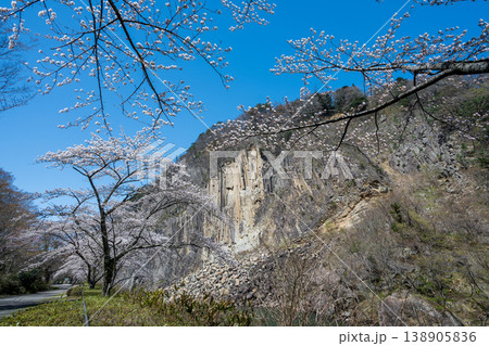 材木岩と満開の桜 138905836