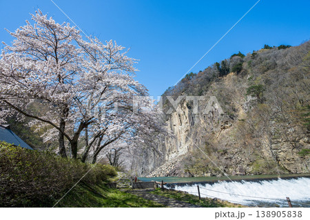 材木岩と満開の桜 138905838