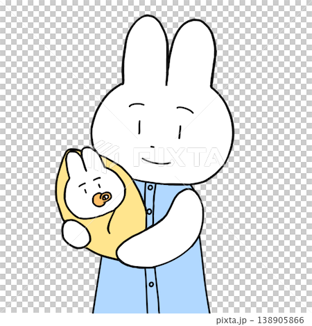 A mother rabbit holding her baby rabbit. A mother rabbit holding her baby rabbit. 138905866