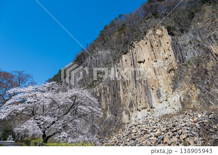 材木岩と満開の桜 138905943