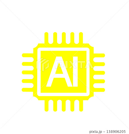 人工知能とテクノロジーを象徴するAIチップアイコン(黄色) 人工知能とテクノロジーを象徴するAIチップアイコン(黄色) 138906205