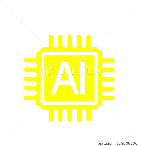 人工知能とテクノロジーを象徴するAIチップアイコン（黄色） 138906206