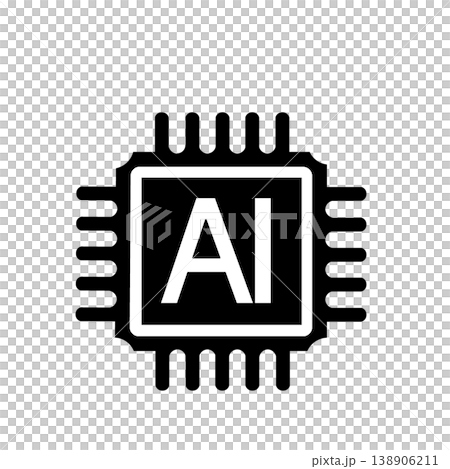 人工知能とテクノロジーを象徴するAIチップアイコン（黒） 138906211