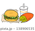 ハンバーガーとドリンクとフライドポテトのイラスト 138906535